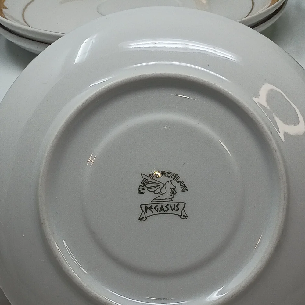 Pegasus Elegant 4pc Gold Rimmed White With Gold Trim 6.Inch Saucer's
